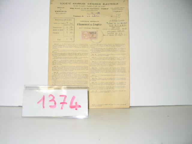  Collection ASPEG, pièce numéro 1374 : Titre d'abonnement au compteur