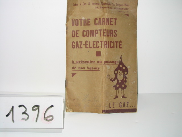  Collection ASPEG, pièce numéro 1396 : Carnet de compteurs gaz et elec