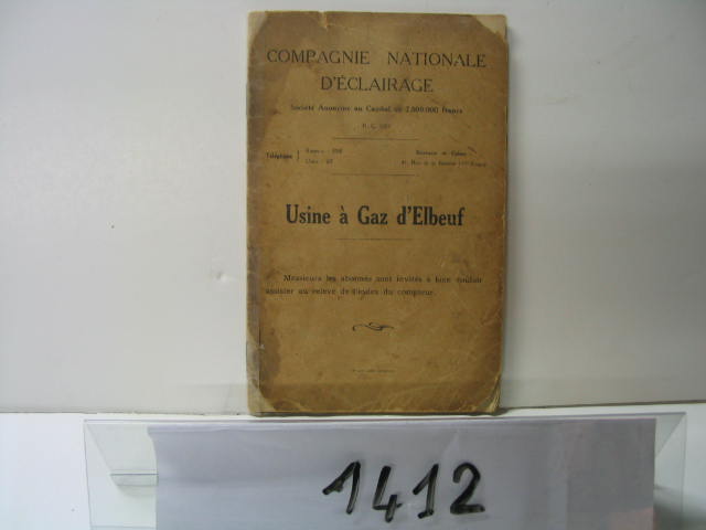  Collection ASPEG, pièce numéro 1412 : Carnet de relève Compagnie nationale d'éclairage d'Elbeuf