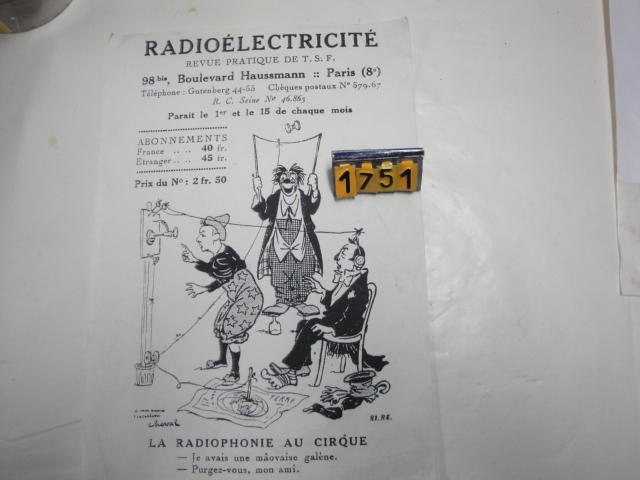 Collection ASPEG, pièce numéro 1751 : Fiche Radioélectricité Revue TSF