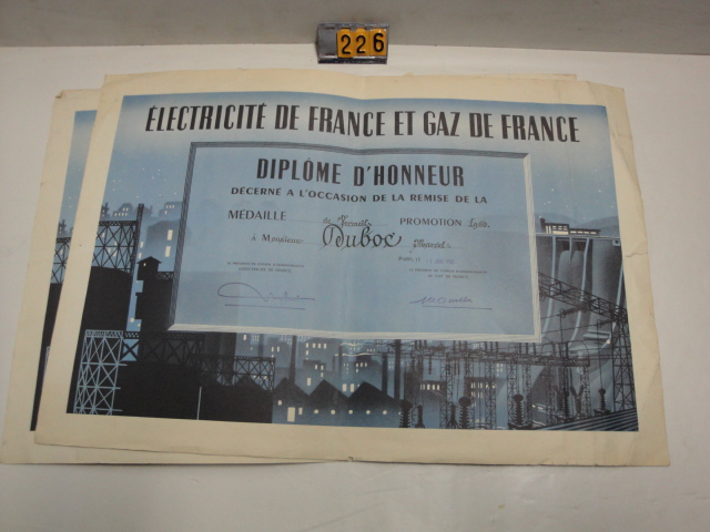  Collection ASPEG, pièce numéro 226 : Diplôme d'honneur Duboc Marcel