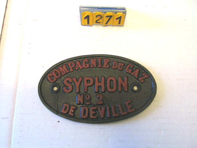 Collection ASPEG, pièce numéro 1271 : Plaque pour identification syphon
