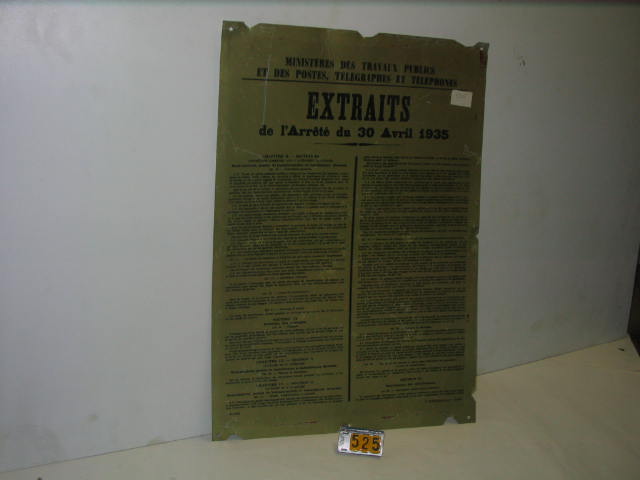  Collection ASPEG, pièce numéro 525 : Pancarte 